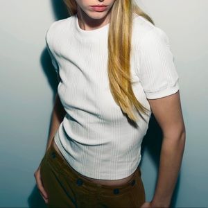 NWT: ZARA Ribbed White Tee (S)